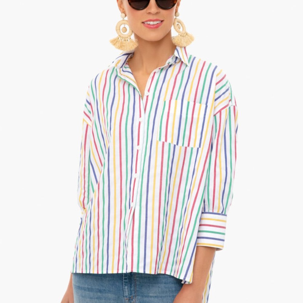 Tuckernuck Pomander Place Adair Boyfriend Striped  shirt oversized M NWOT